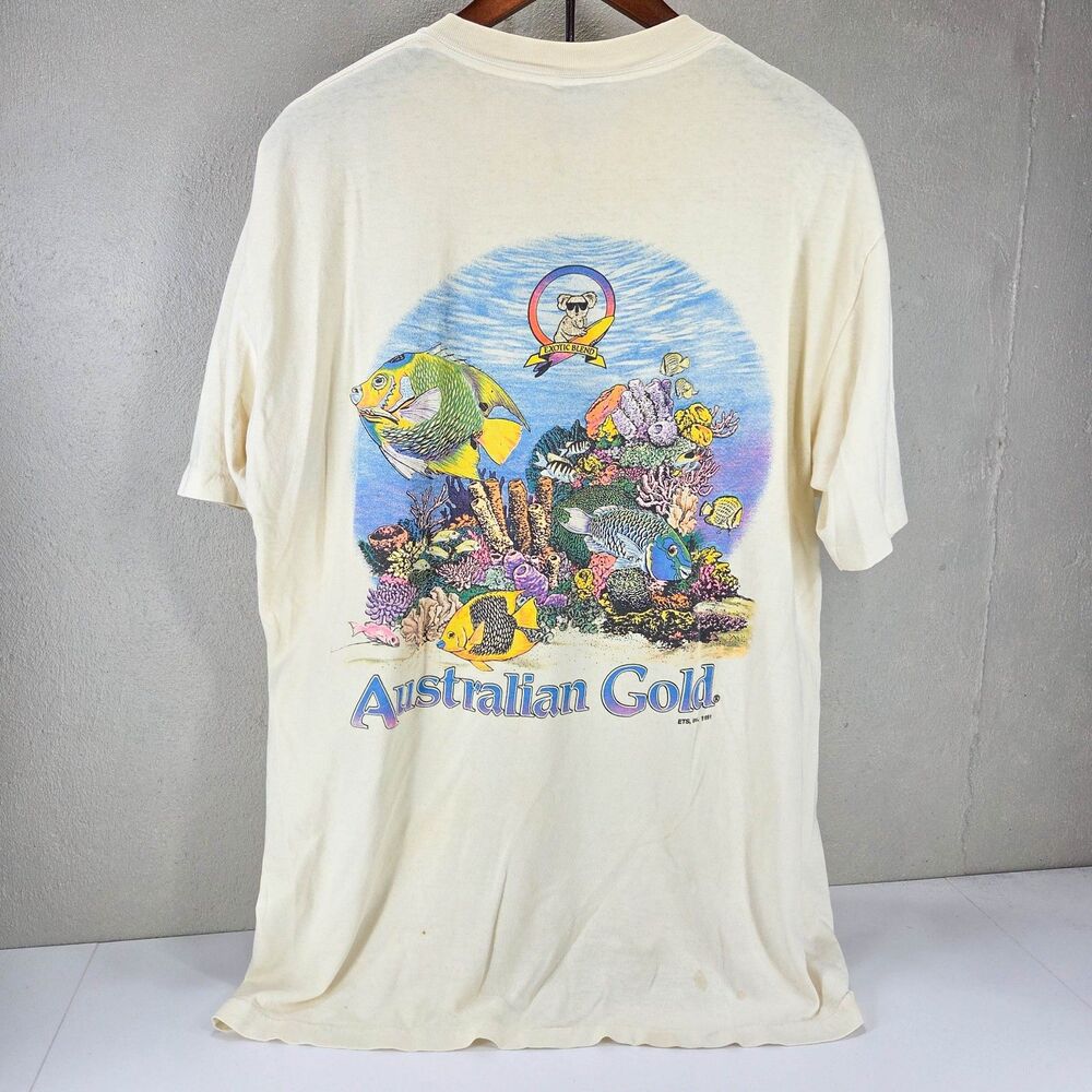 Vintage 90s Australian Gold 1991 Double Sided Single Stitch Tee Sz XL
